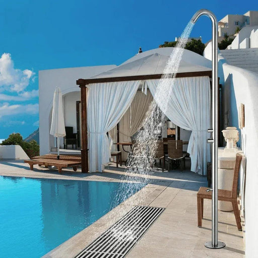 Magnus Outdoor Pool Shower Tower with Foot Shower – Freestanding 316 Stainless Steel Design - The Fountain Direct
