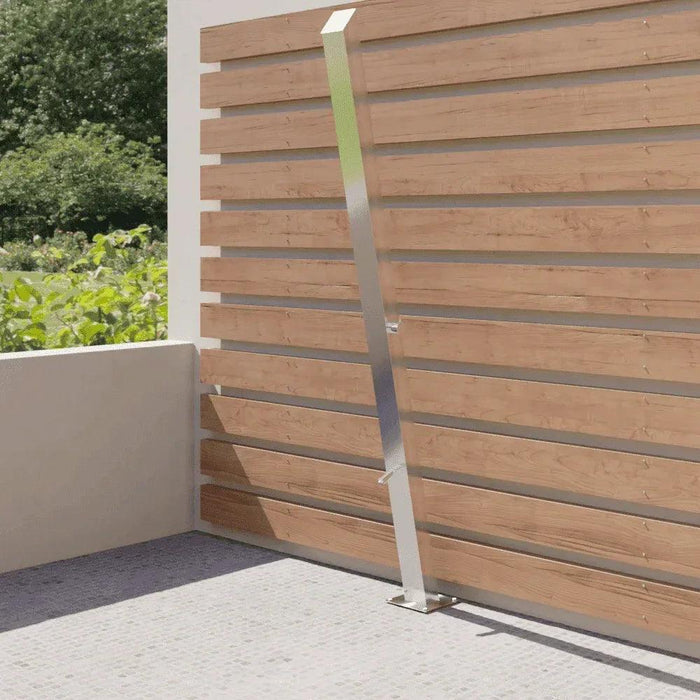 Magnus Freestanding Outdoor Shower Tower with Foot Rinse – Stainless Steel Poolside Panel - The Fountain Direct