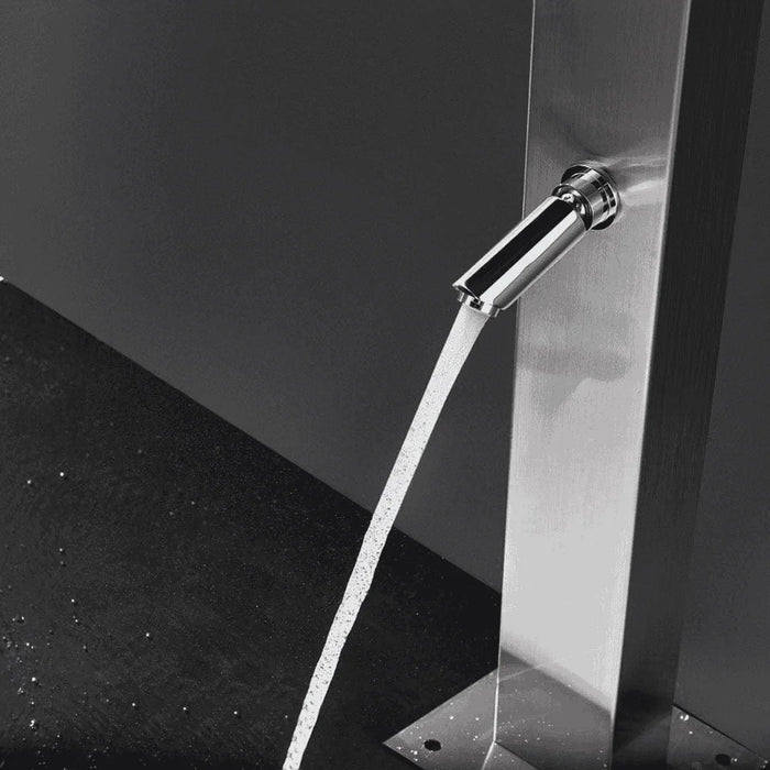 Magnus Freestanding Outdoor Shower Tower with Foot Rinse – Stainless Steel Poolside Panel - The Fountain Direct 