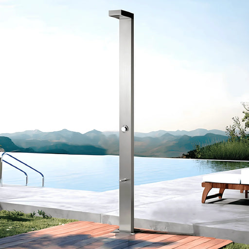 Magnus Poolside Outdoor Shower with Foot Shower – Premium 316 Stainless Steel Freestanding Tower - The Fountain Direct 