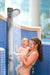 Milan Silver ADA 316L Stainless Steel Outdoor Pool Shower with Rainfall Head, Handheld, and Foot Wash - The Fountain Direct 