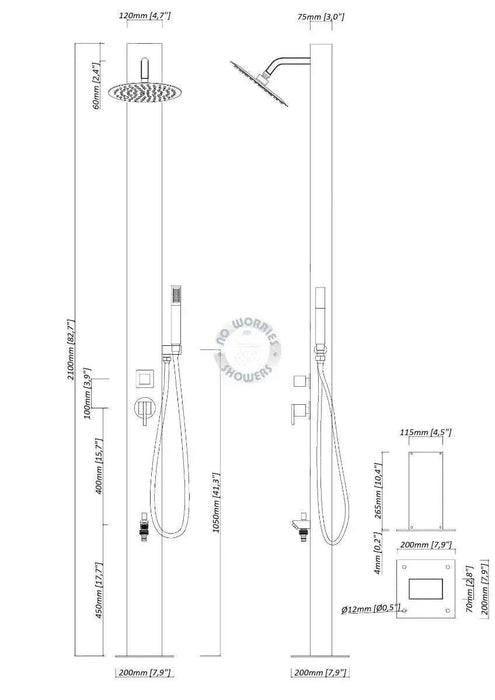 NW Showers Milan Silver ADA 316L Stainless Steel Outdoor Pool Shower with Rainfall Head, Handheld, and Foot Wash - The Fountain Direct