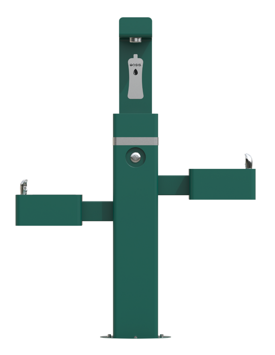 Oasis DGM-BC-FF-GRN Outdoor, Free-Standing Bottle Filler with Split-Level Drinking Fountains – Non-Refrigerated