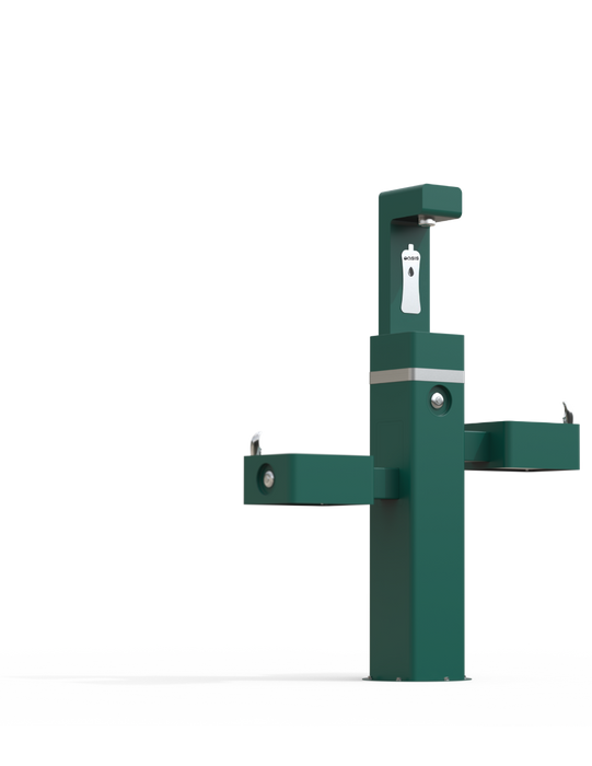 Oasis DGM-BC-FF-GRN Outdoor, Free-Standing Bottle Filler with Split-Level Drinking Fountains – Non-Refrigerated