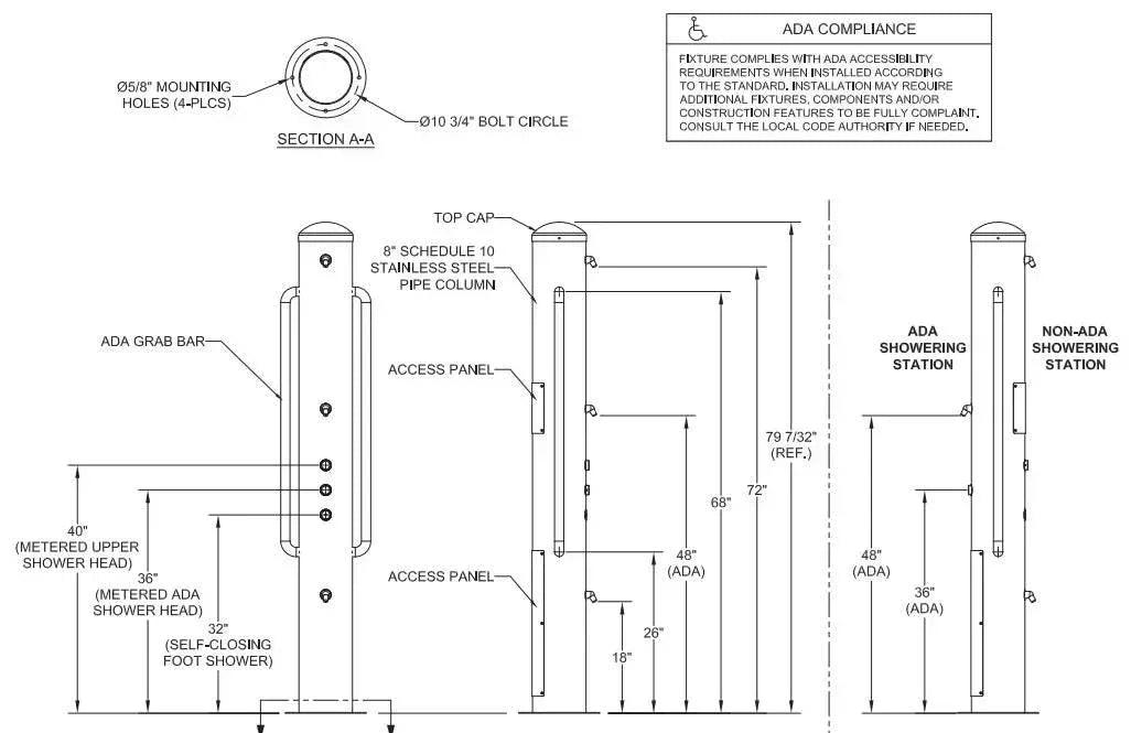 Willoughby WODS-ADA-1A-1 Accessible Stainless Steel Outdoor Shower Tower – Dual-Height - The Fountain Direct