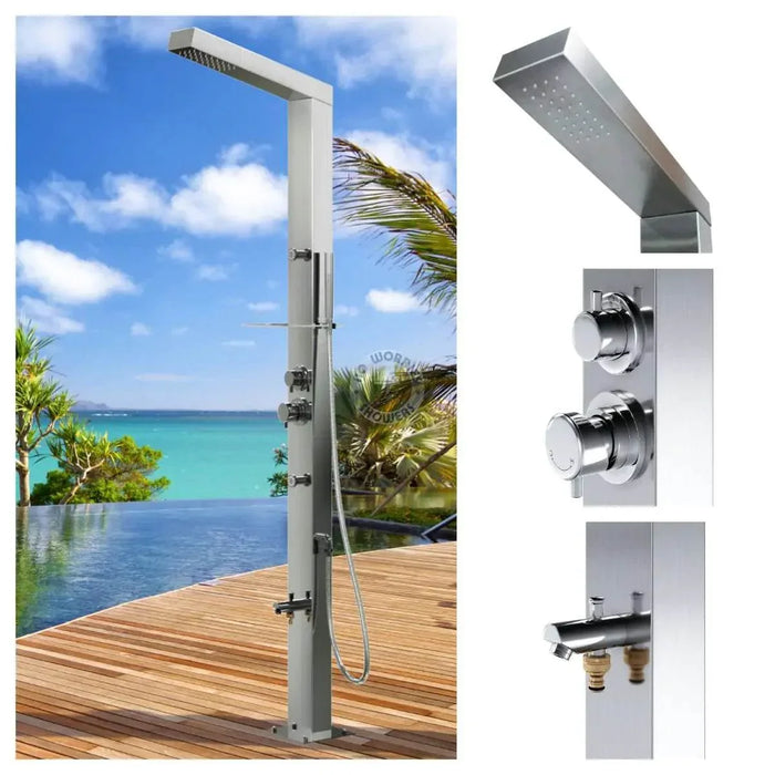 Reno Silver ADA 316L Marine Grade Stainless Steel Outdoor Pool Shower Rinse-Off Shower - The Fountain Direct 
