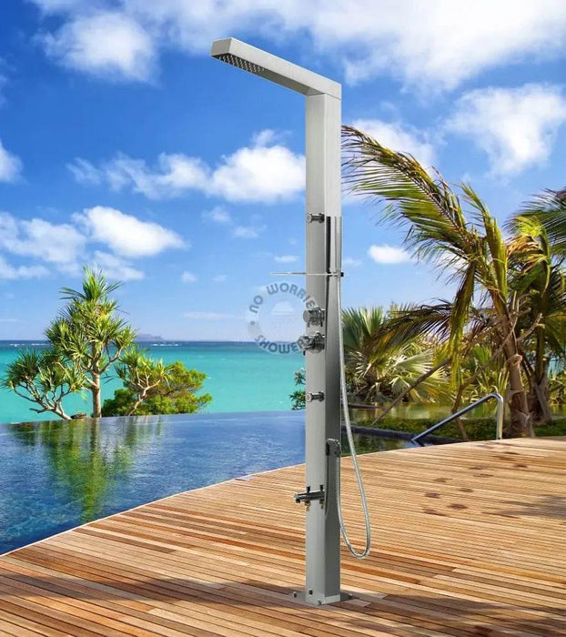 NW Showers Reno Silver ADA 316L Marine Grade Stainless Steel Outdoor Pool Shower Rinse-Off Shower - The Fountain Direct
