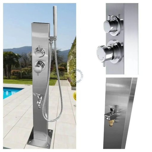 Rio 316L Marine Grade Stainless Steel Outdoor Wash Station with Hose Bib and Hand Shower - The Fountain Direct 