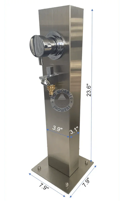No Worries Showers Silver Stainless Steel Outdoor Foot Wash Station with Hot & Cold Mixer - The Fountain Direct 