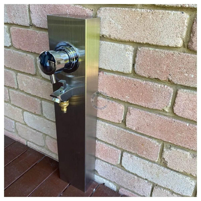 No Worries Showers Silver Stainless Steel Outdoor Foot Wash Station with Hot & Cold Mixer - The Fountain Direct 