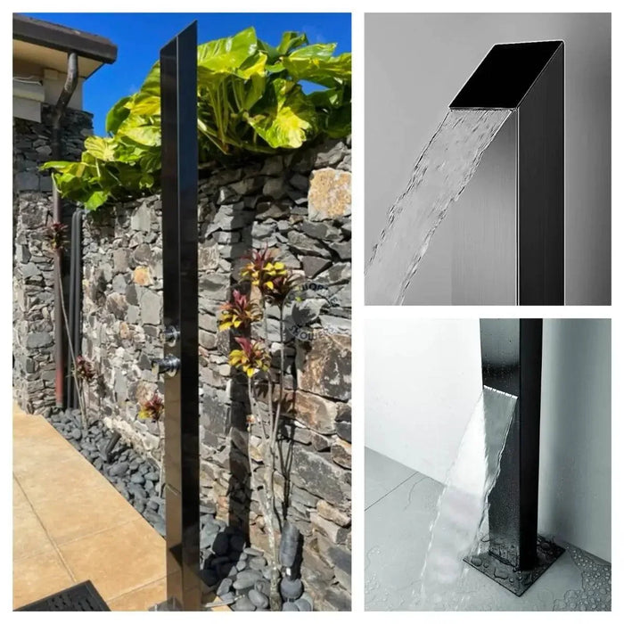 Toorak Black 316L Outdoor Waterfall Pool Shower Rinse-Off Shower - The Fountain Direct 