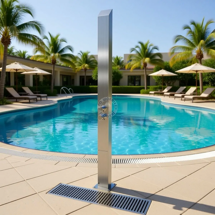 NW Showers Toorak Silver 316L Marine Grade Stainless Steel Outdoor Pool Shower Tower