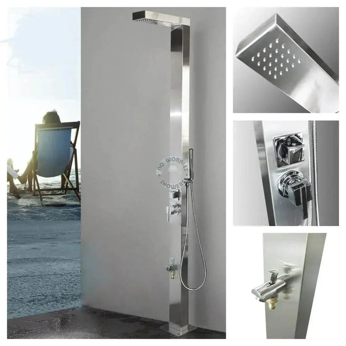 NW Showers Windsor Silver Pool Shower with Handheld, Foot Wash & Rainfall Head - The Fountain Direct