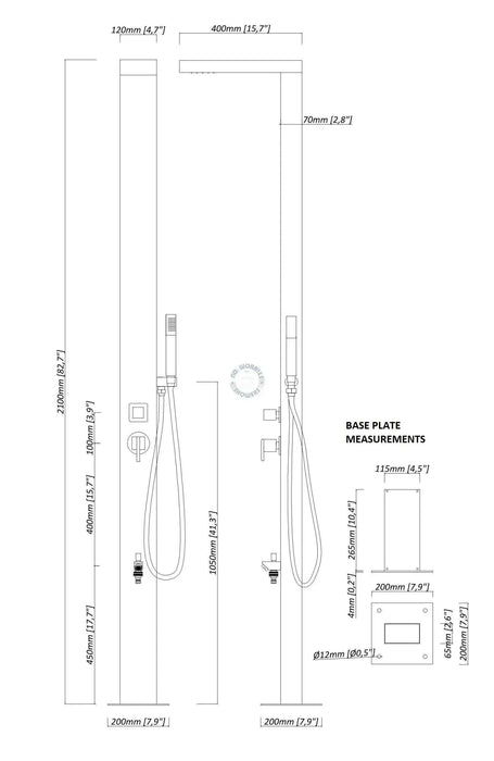 NW Showers Windsor Silver Pool Shower with Handheld, Foot Wash & Rainfall Head - The Fountain Direct