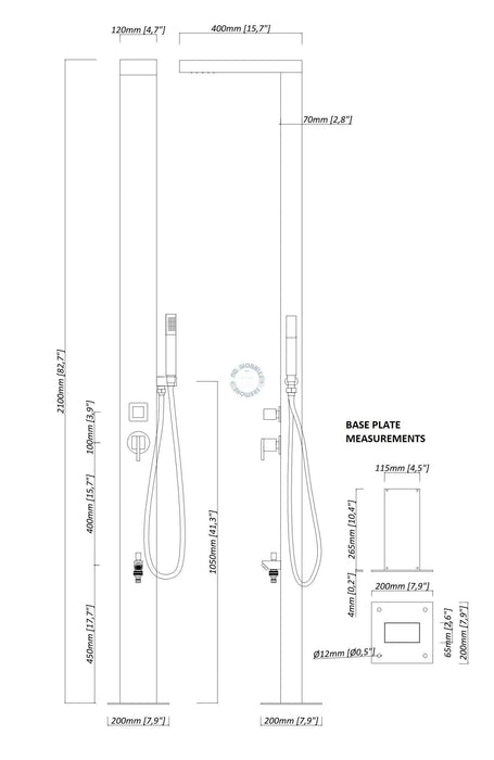 Windsor Silver Pool Shower with Handheld, Foot Wash & Rainfall Head - The Fountain Direct 