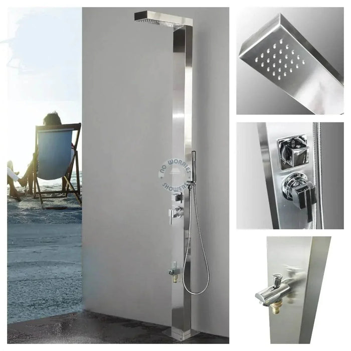 Windsor Silver Pool Shower with Handheld, Foot Wash & Rainfall Head - The Fountain Direct 
