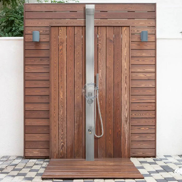 Windsor Silver Pool Shower with Handheld, Foot Wash & Rainfall Head - The Fountain Direct 