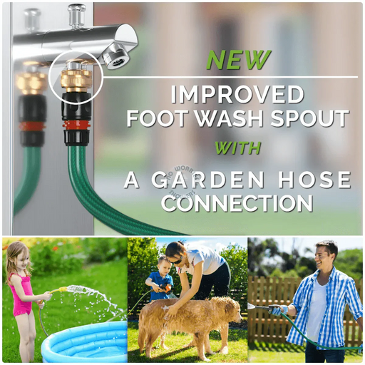 Windsor Silver Pool Shower with Handheld, Foot Wash & Rainfall Head - The Fountain Direct 