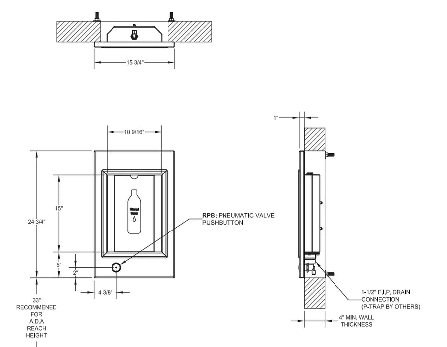 Willoughby WOBF-1RM Rear-Mounted Outdoor Stainless Steel Water Bottle Filler – Vandal-Resistant - The Fountain Direct 